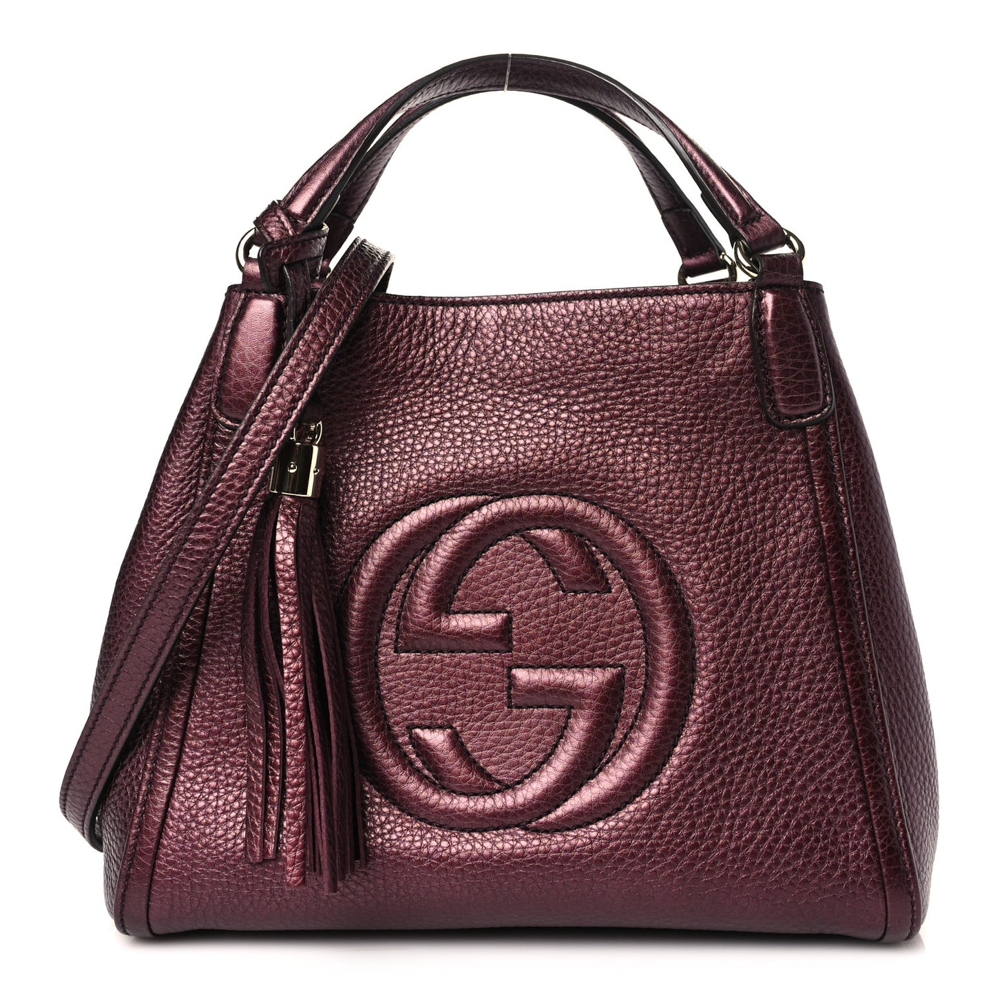 Metallic Cellarius Calfskin Small Soho Shoulder Bag Classic Burgundy