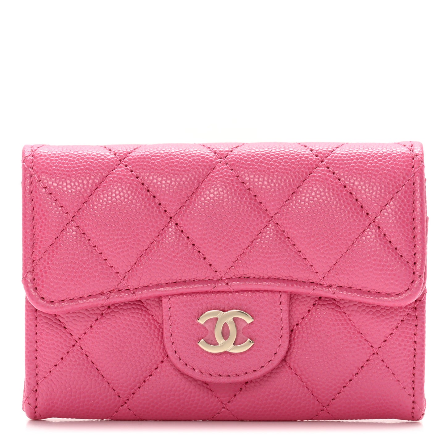 Caviar Quilted Flap Card Holder Wallet Pink