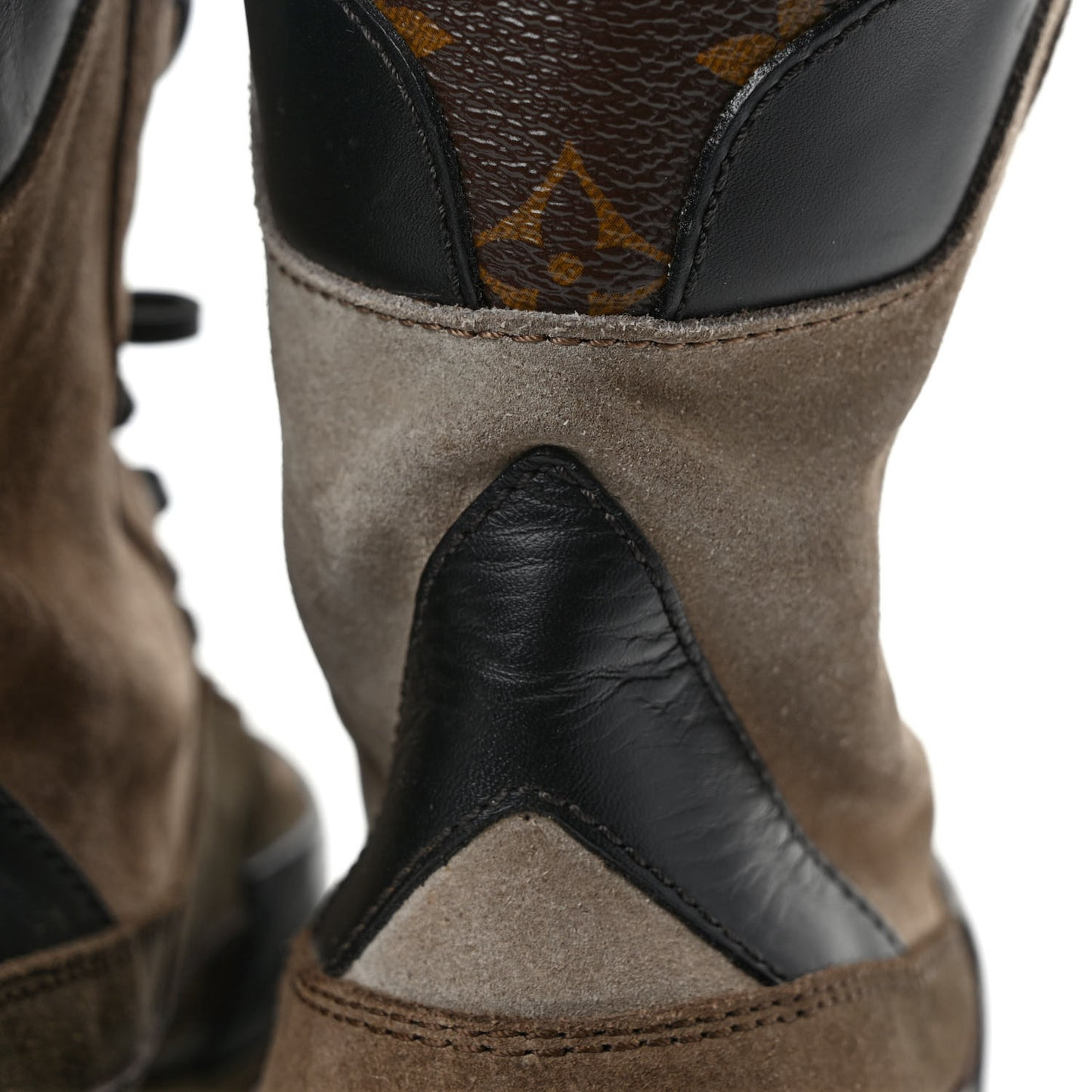 Suede Calfskin Monogram Laureate Platform Desert Boots 37 Taupe