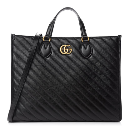 Gucci Azalea Calfskin Matelasse Diagonal GG Marmont Tote Bag Black 1 of 11