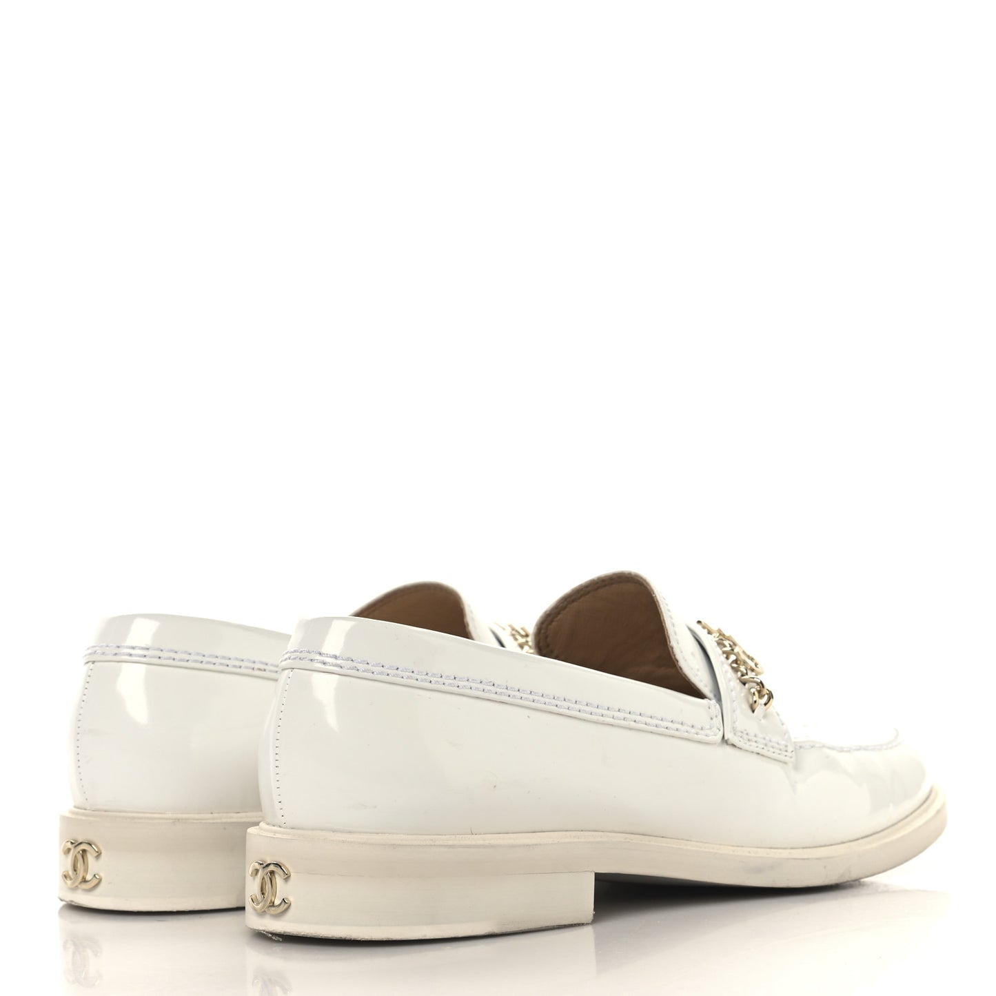 Shiny Calfskin Logo Loafers 41 White