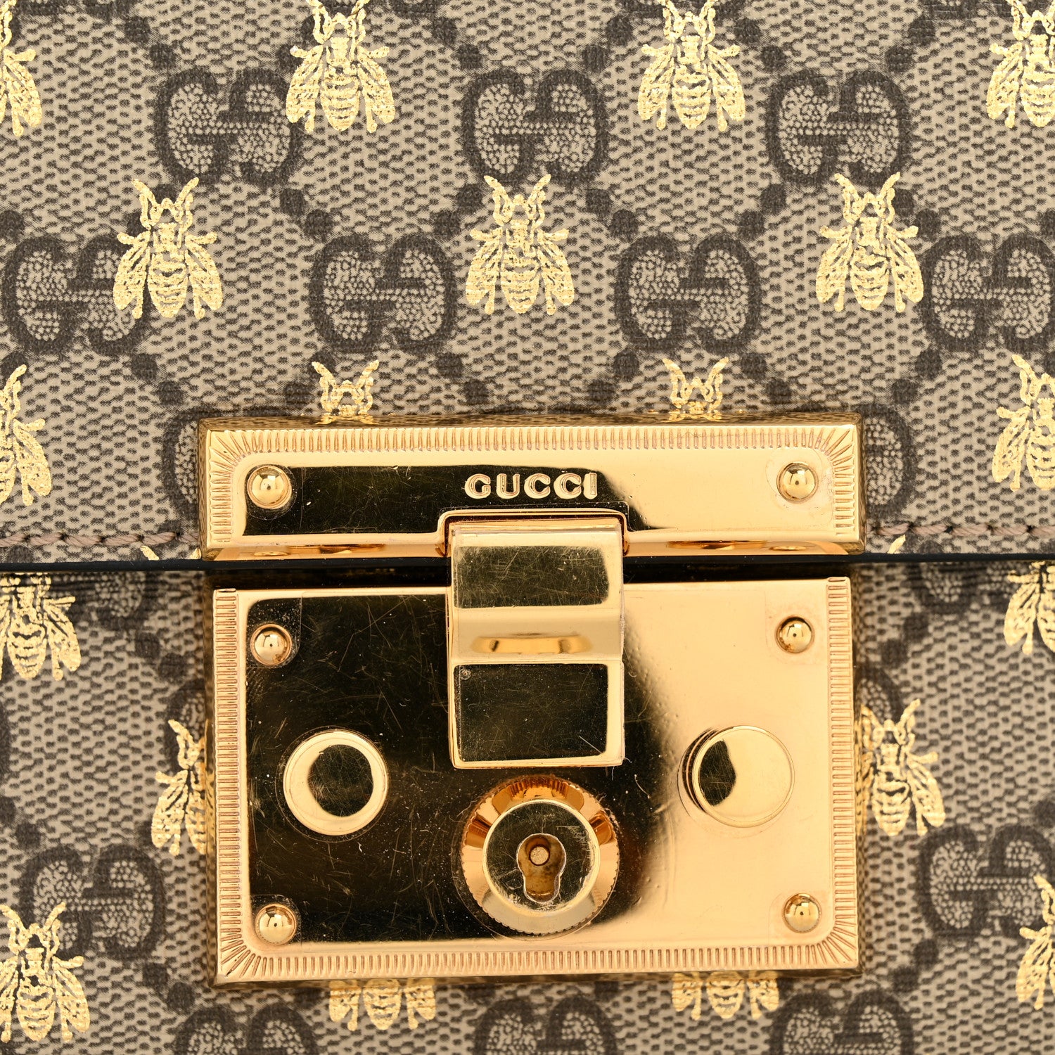 Gucci GG Supreme Monogram Bees Small Padlock Shoulder Bag Black