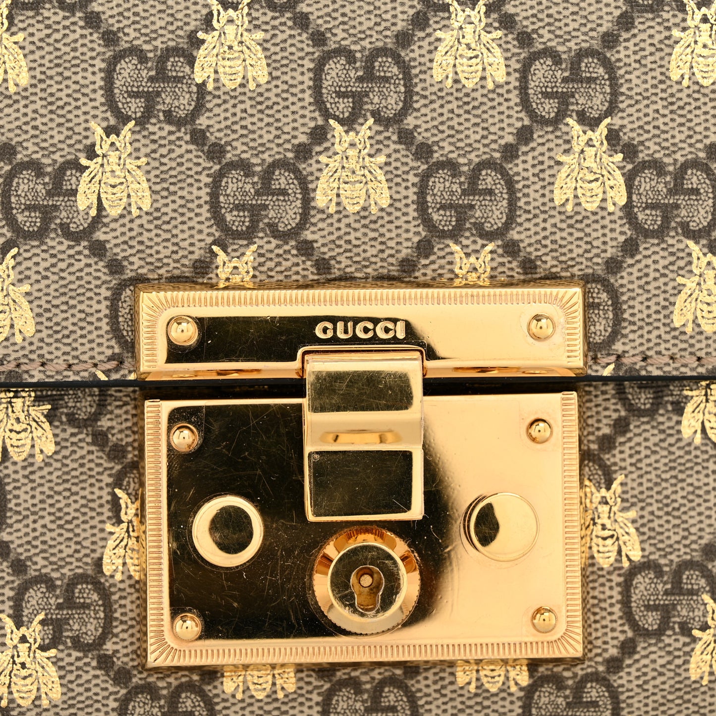 GG Supreme Monogram Bees Small Padlock Shoulder Bag Black