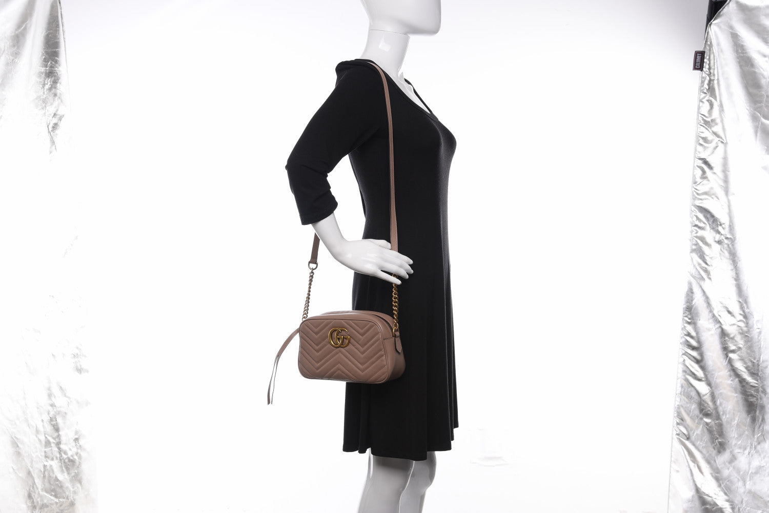 Gucci Calfskin Matelasse Small GG Marmont Chain Shoulder Bag Porcelain Rose 2 of 12