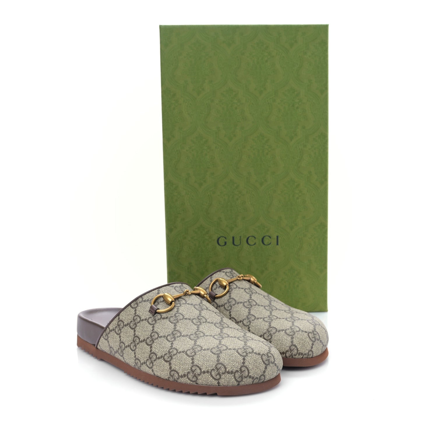 GG Supreme Monogram Miro Soft Calfskin Womens Horsebit Slippers 39 Beige Ebony New Acero