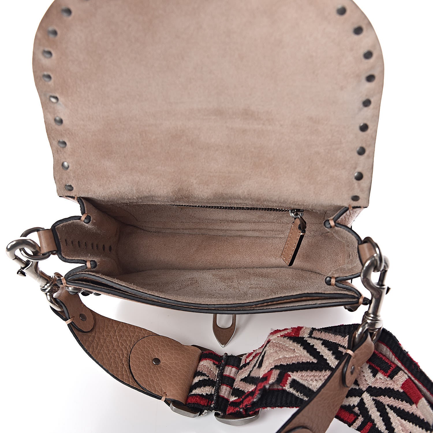 Valentino Garavani Grained Calfskin Onyx Guitar Strap Rockstud Rolling Shoulder Flap Messenger Bag Soft Noisette 5 of 9