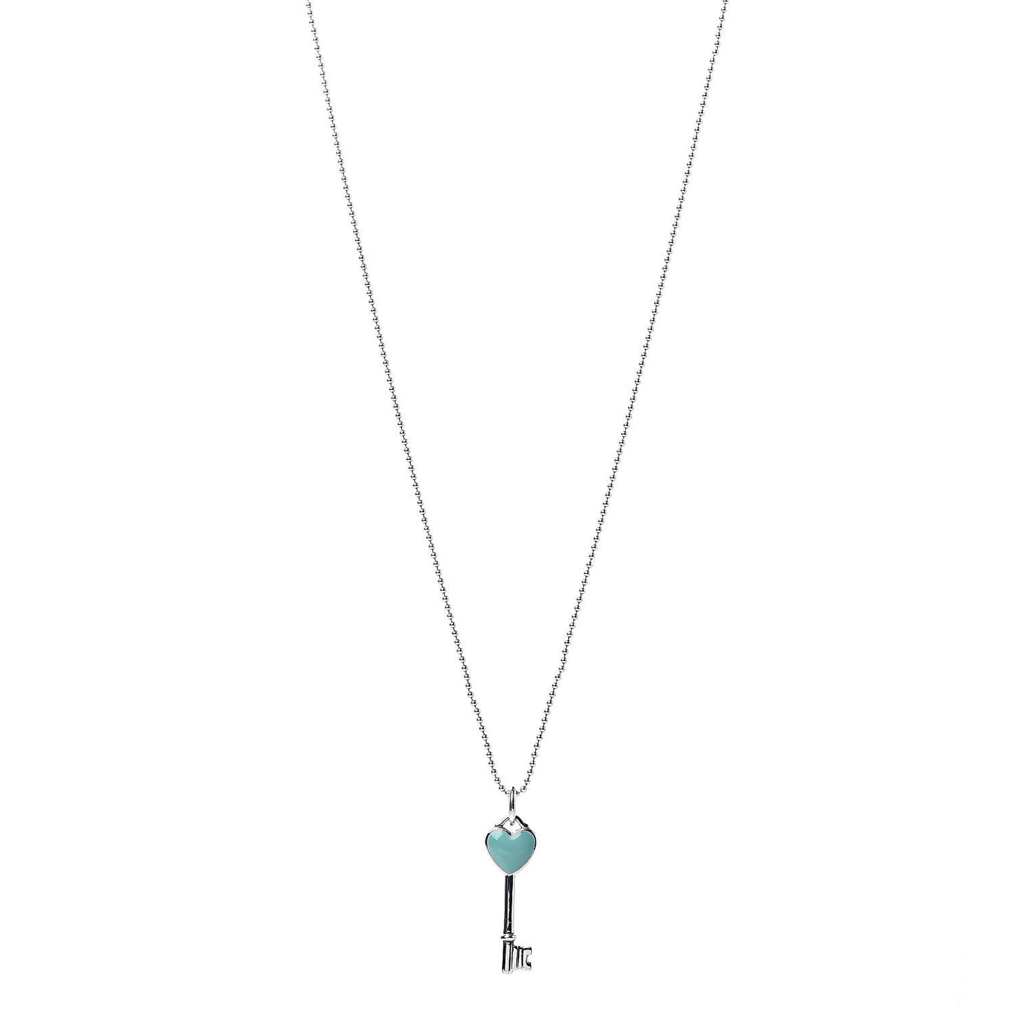 Sterling Silver Enamel Heart Key Pendant Necklace Blue