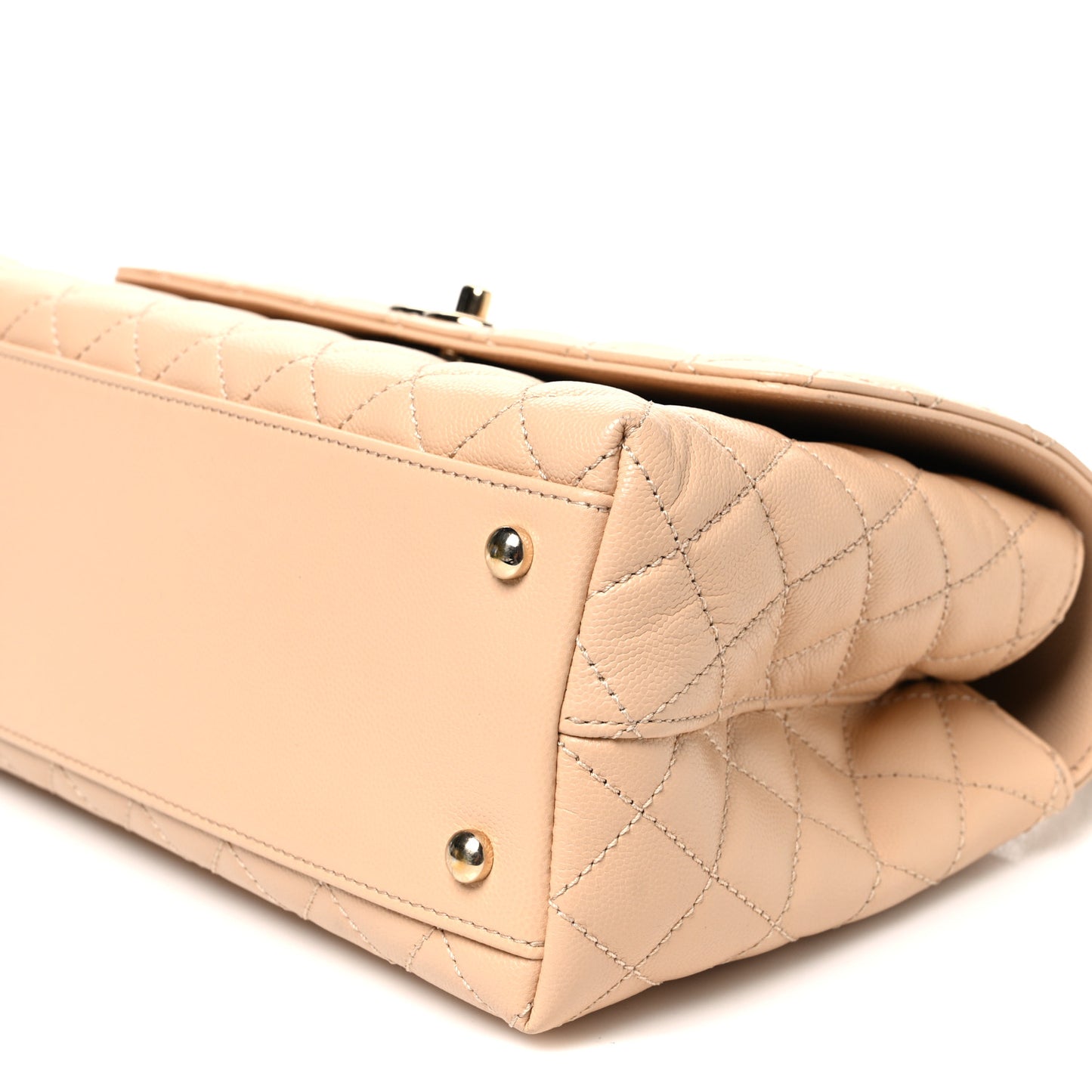 Caviar Quilted Small Coco Handle Flap Beige