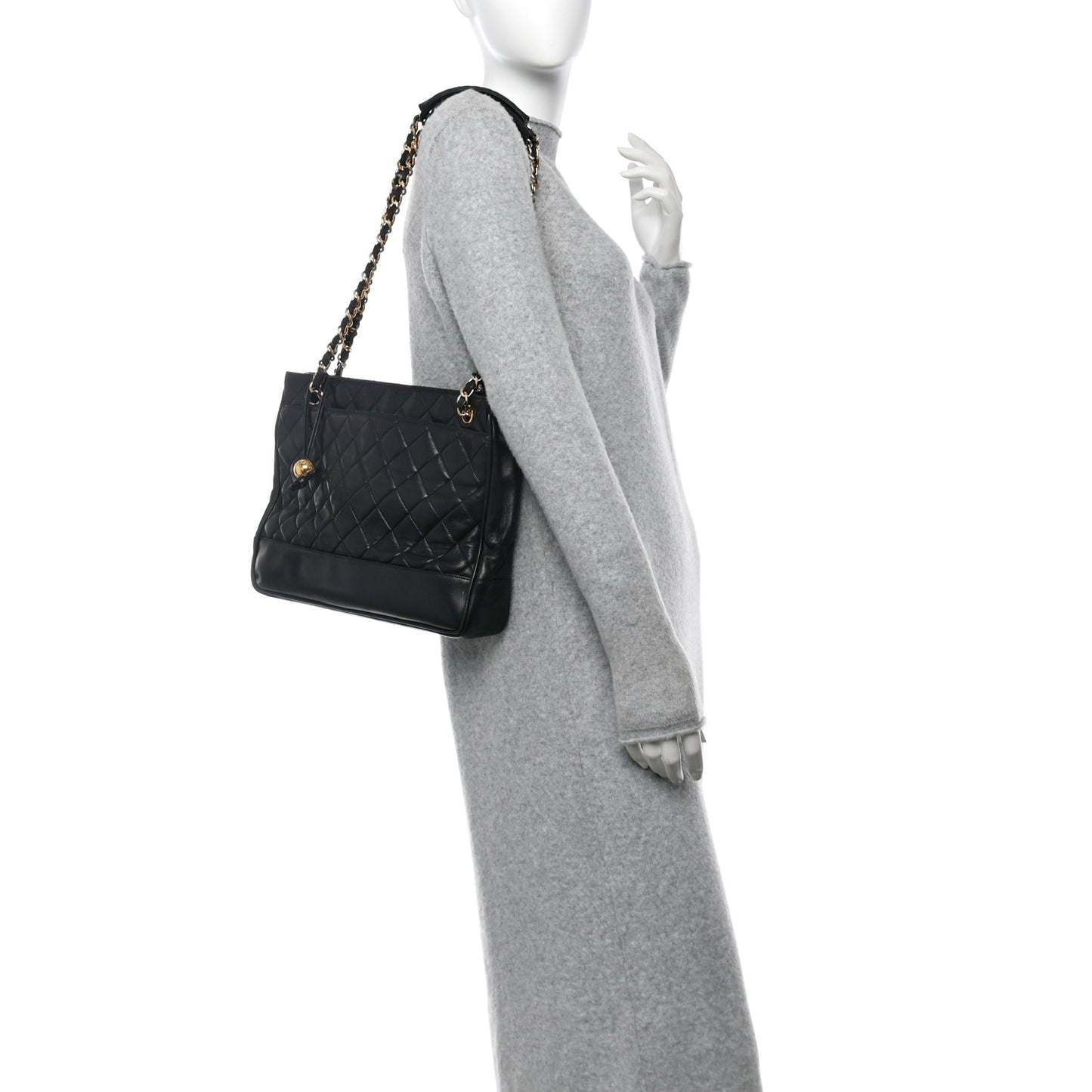 Lambskin Quilted Shopping Tote Black