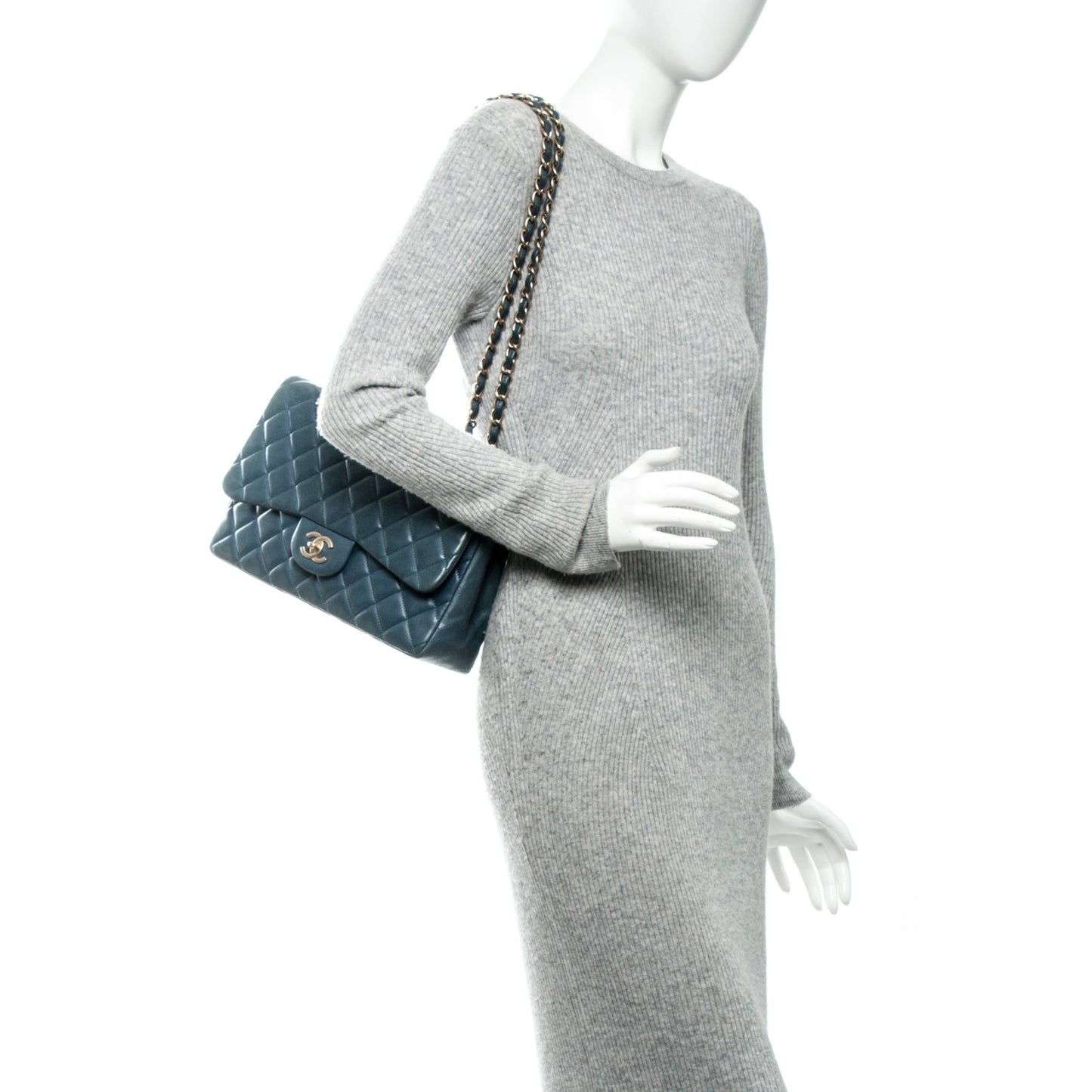 Lambskin Quilted Jumbo Single Flap Blue