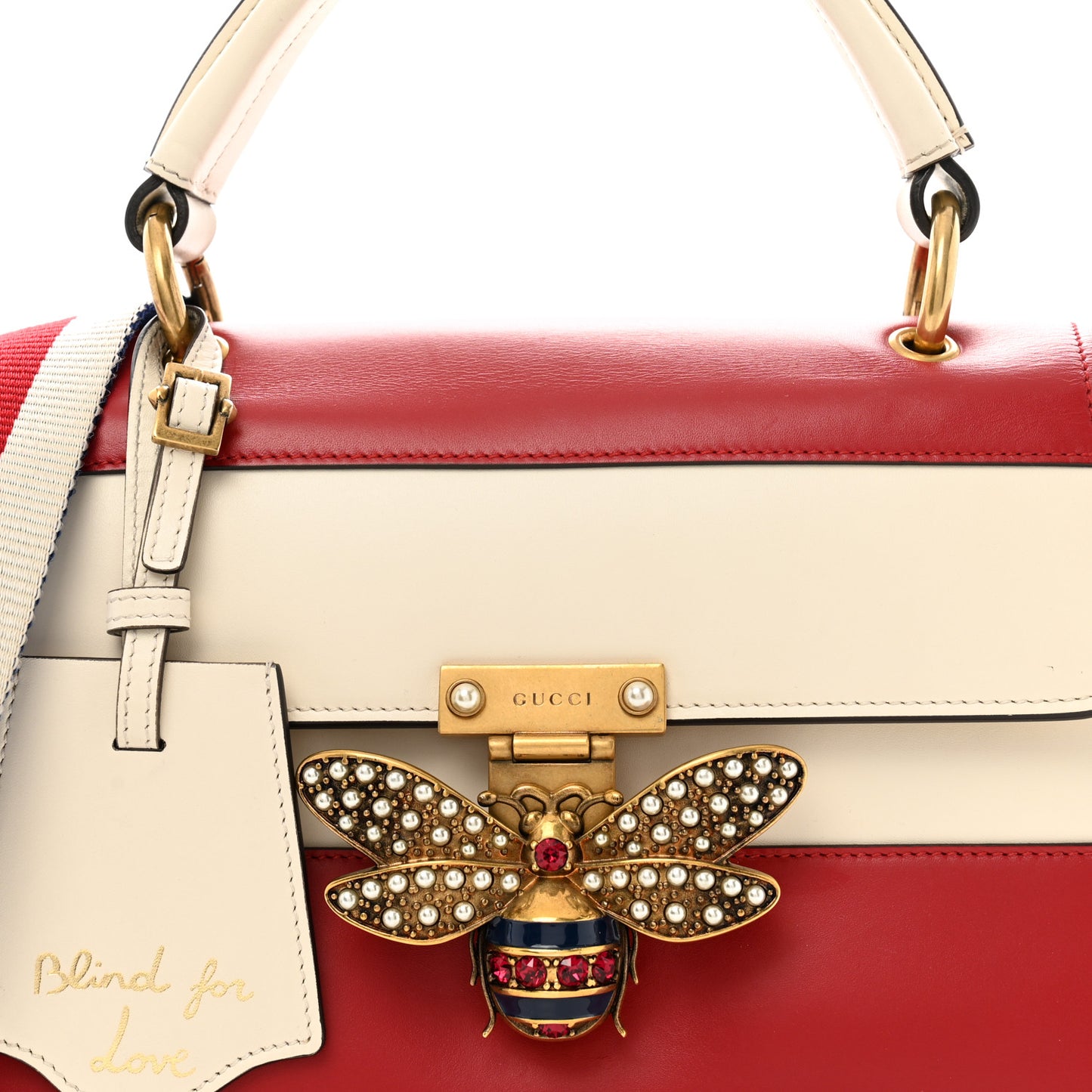 Calfskin Sylvie Web Small Queen Margaret Top Handle Bag Hibiscus Red Mystic White