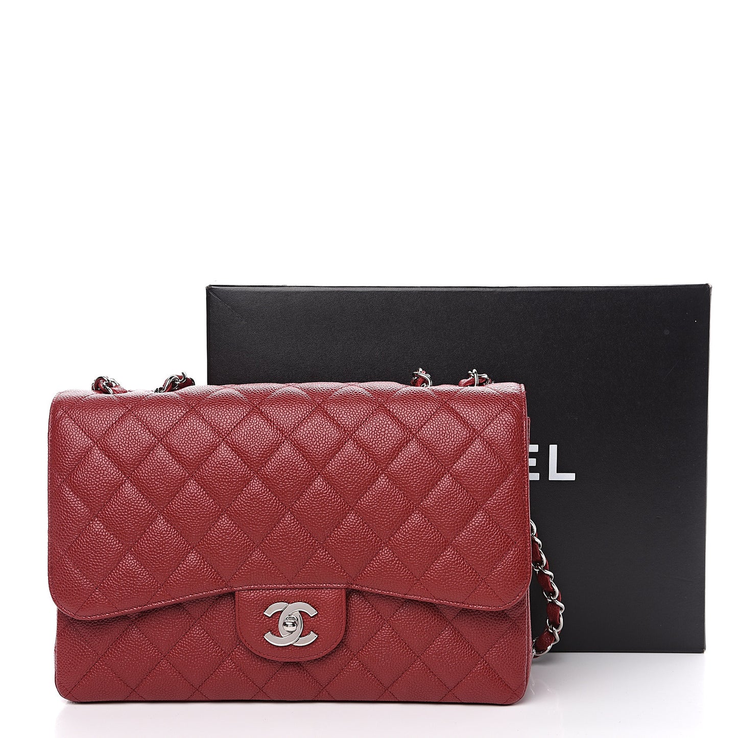 Caviar Quilted Jumbo Single Flap Dark Red