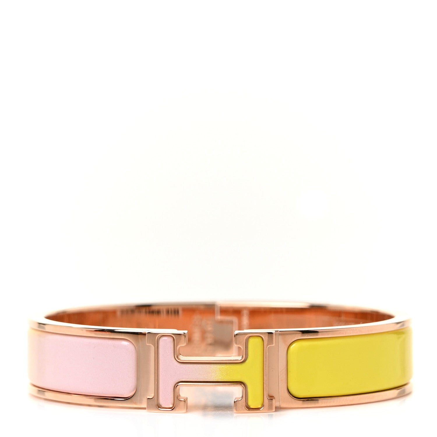 Hermes Enamel Narrow Clic Clac H Fusion Bracelet PM Rose Candeur Jaune Tennis 1 of 5