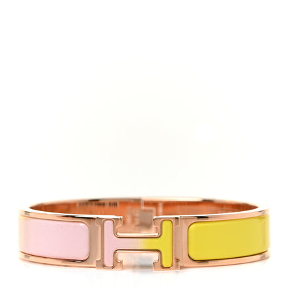 Hermes Enamel Narrow Clic Clac H Fusion Bracelet PM Rose Candeur Jaune Tennis 1 of 5