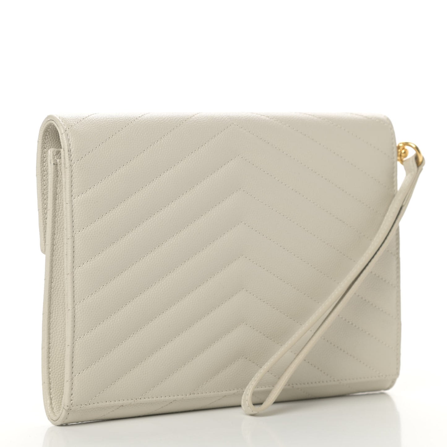 Grain De Poudre Matelasse Chevron Monogram Envelope Clutch Blanc Vintage