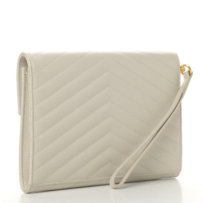 Saint Laurent Grain De Poudre Matelasse Chevron Monogram Envelope Clutch Blanc Vintage 3 of 11