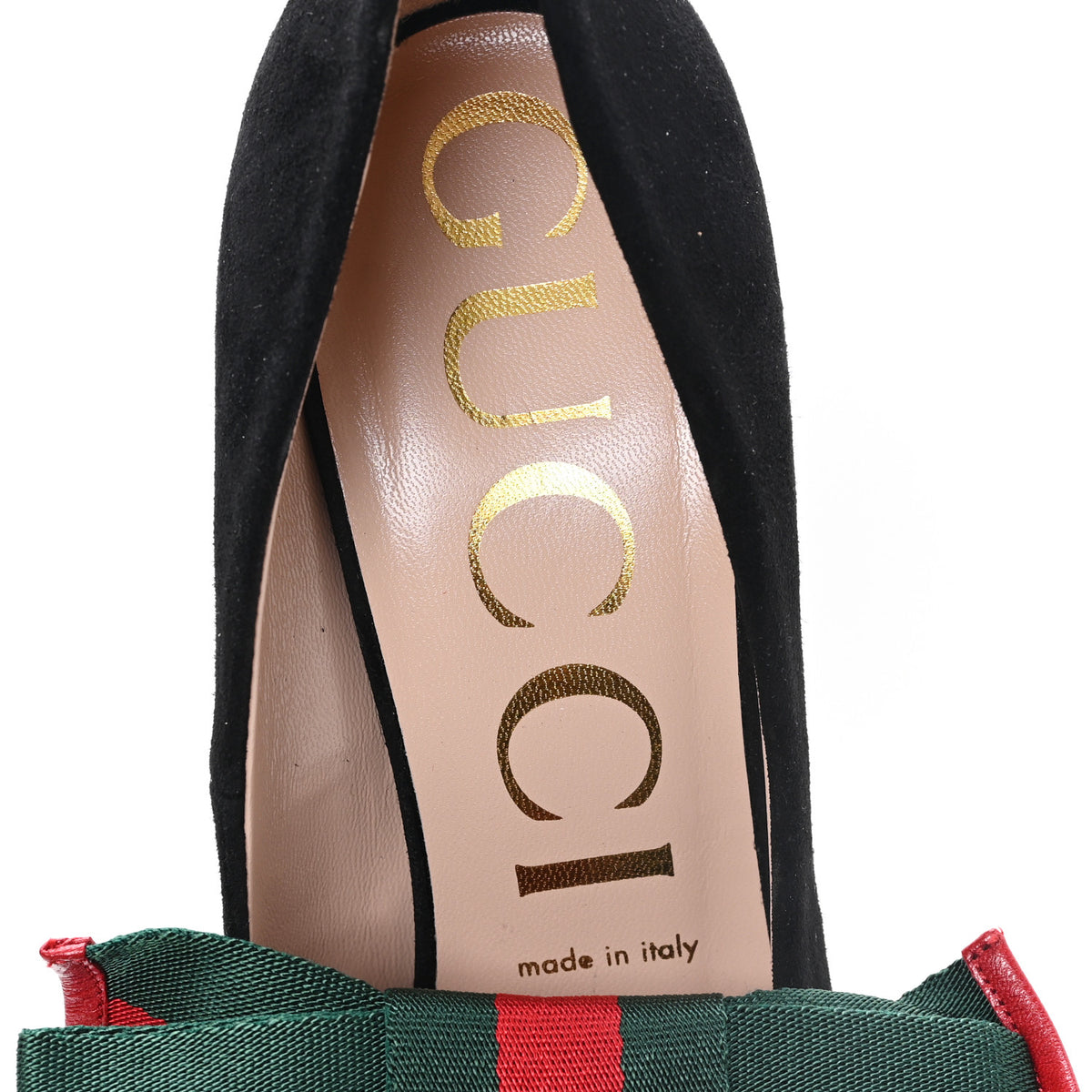 Gucci Kid Scamosciato Removable Web Bow High Heel Pumps 39.5 Black 8 of 9