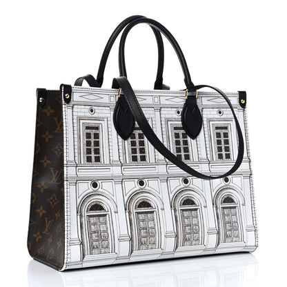 Louis Vuitton X FORNASETTI Calfskin Architettura Onthego MM Black White 4 of 15