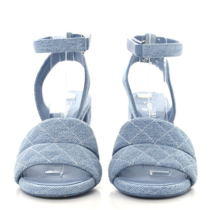 Chanel Denim Quilted Sandals 37 Blue 3 of 9