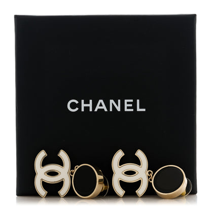 Chanel Enamel CC Drop Earrings Black White 5 of 5