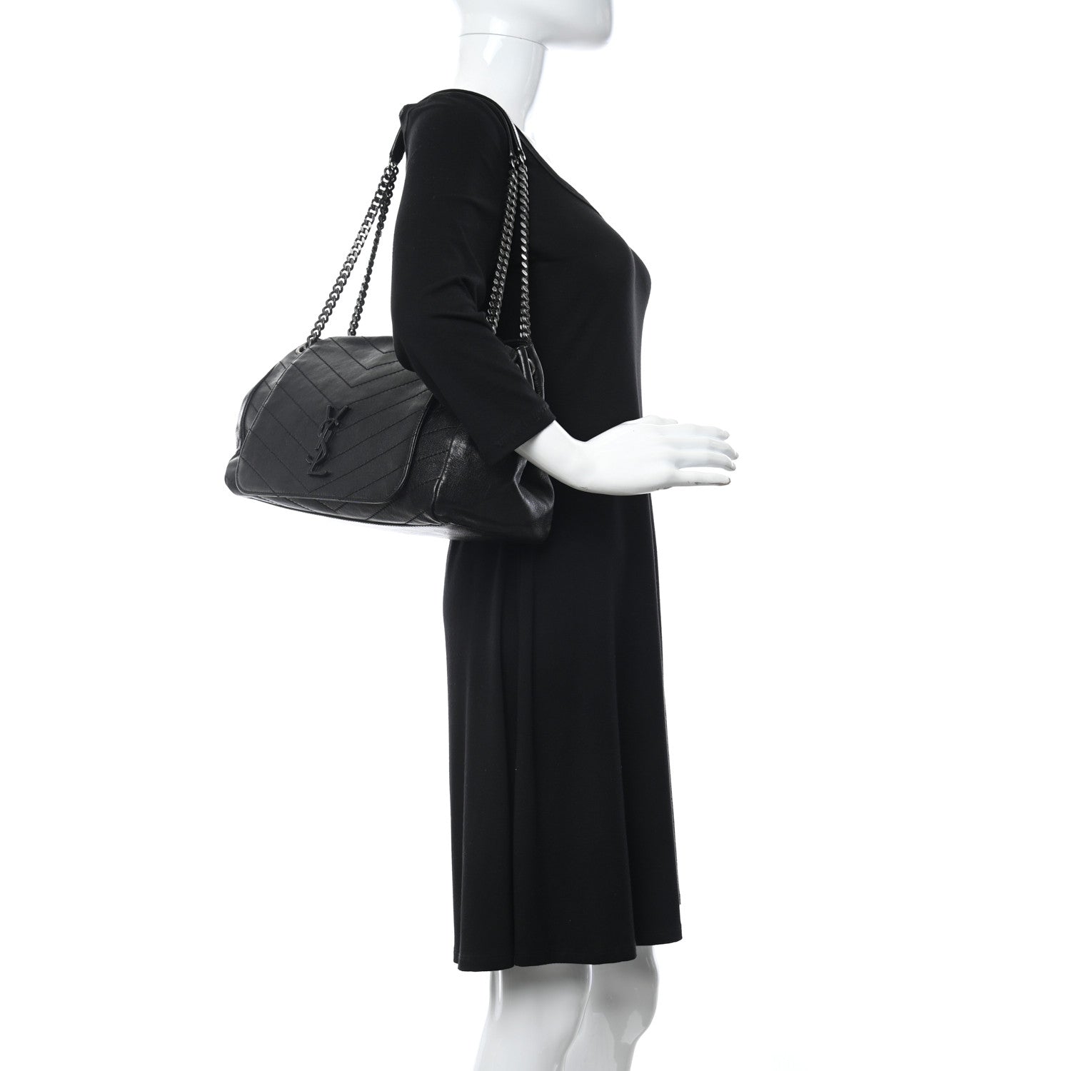 Saint Laurent Vintage Lambskin Chevron Monogram Medium Nolita Black 2 of 12