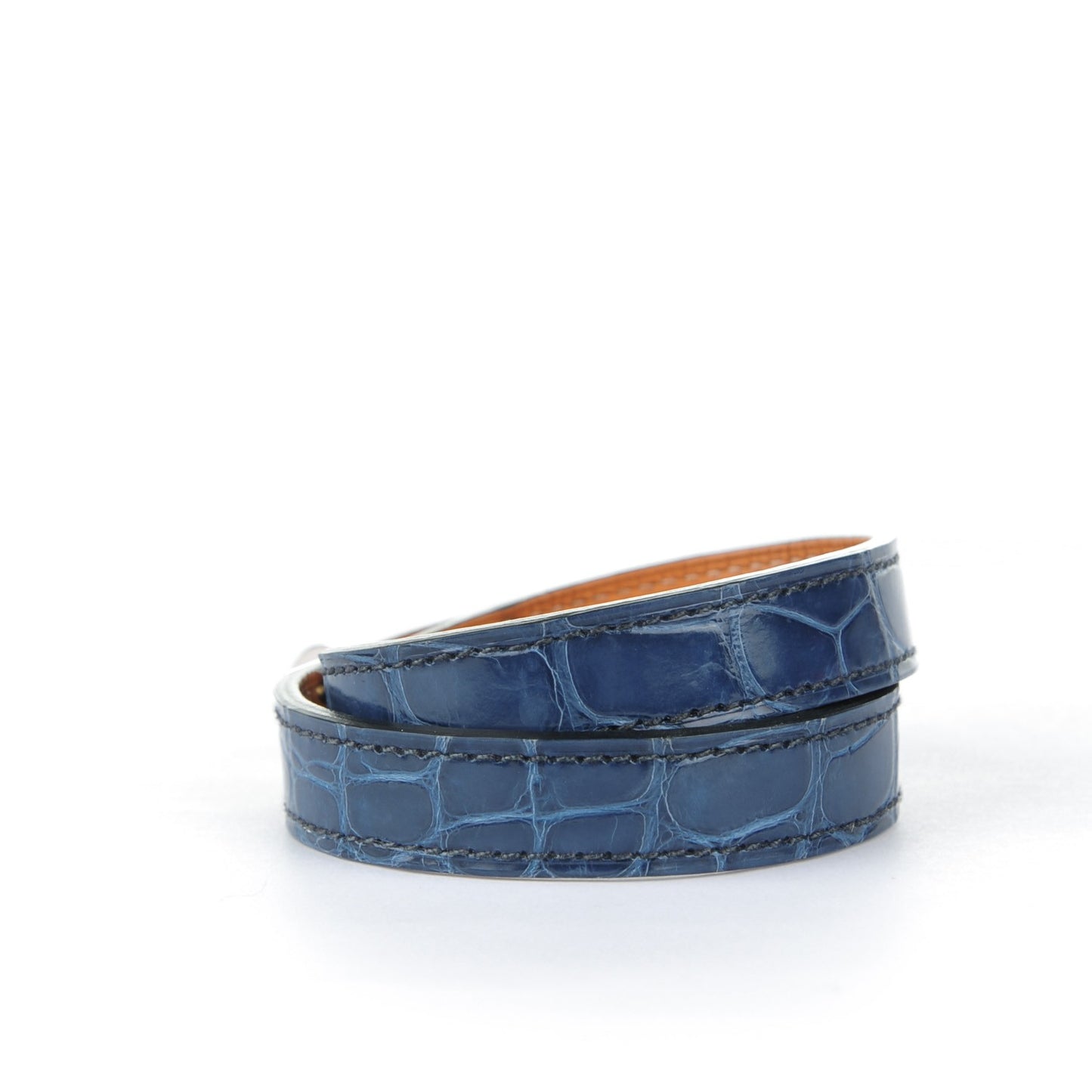 Shiny Alligator Kelly Double Tour Bracelet S Bleu Roi