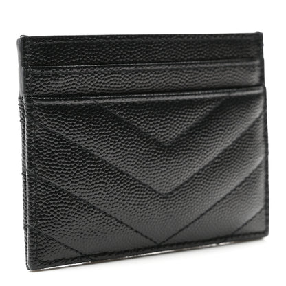 Saint Laurent Grain De Poudre Matelasse Chevron Monochrome Monogram Credit Card Case Black 3 of 7