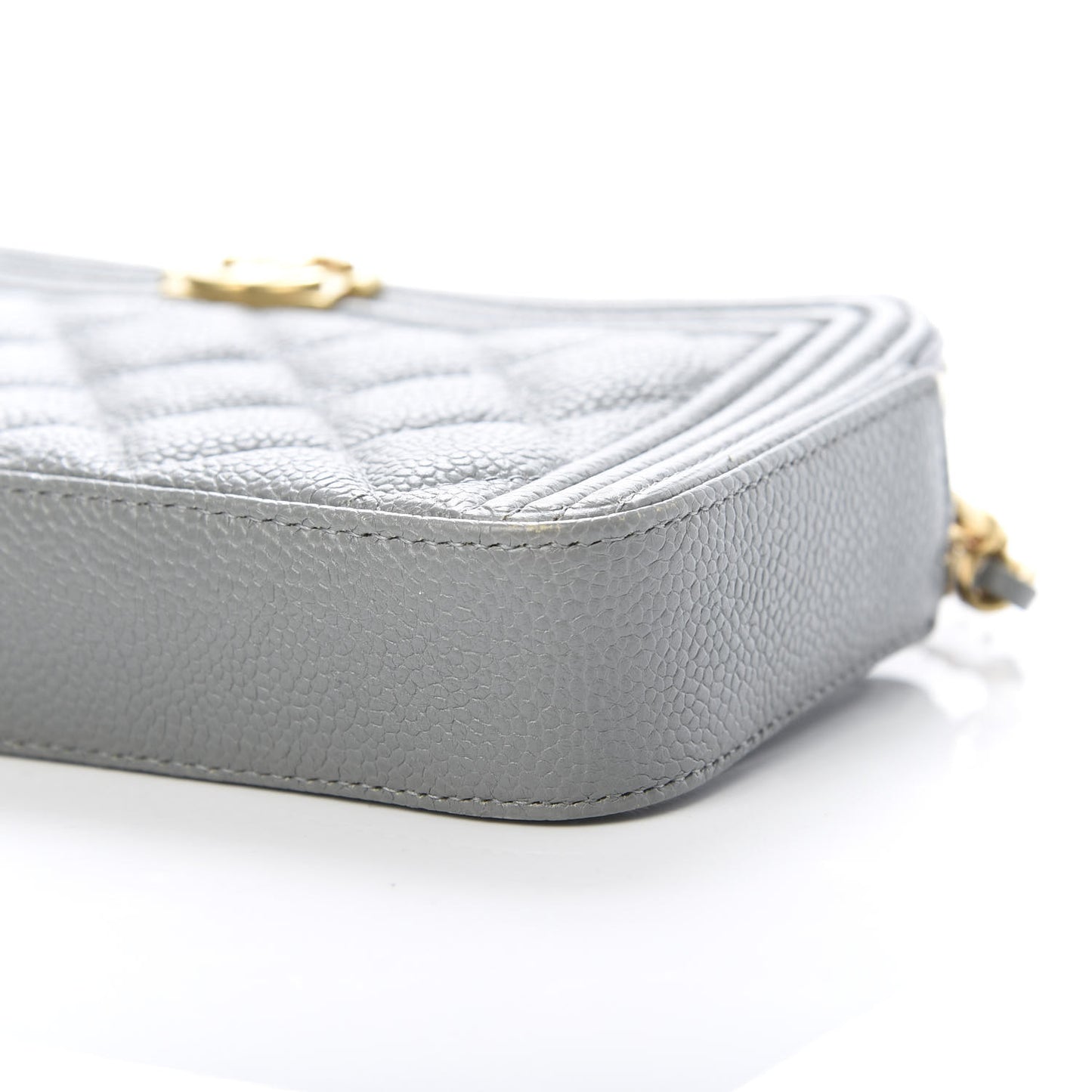 Caviar Quilted Small Boy Clutch With Chain Grey