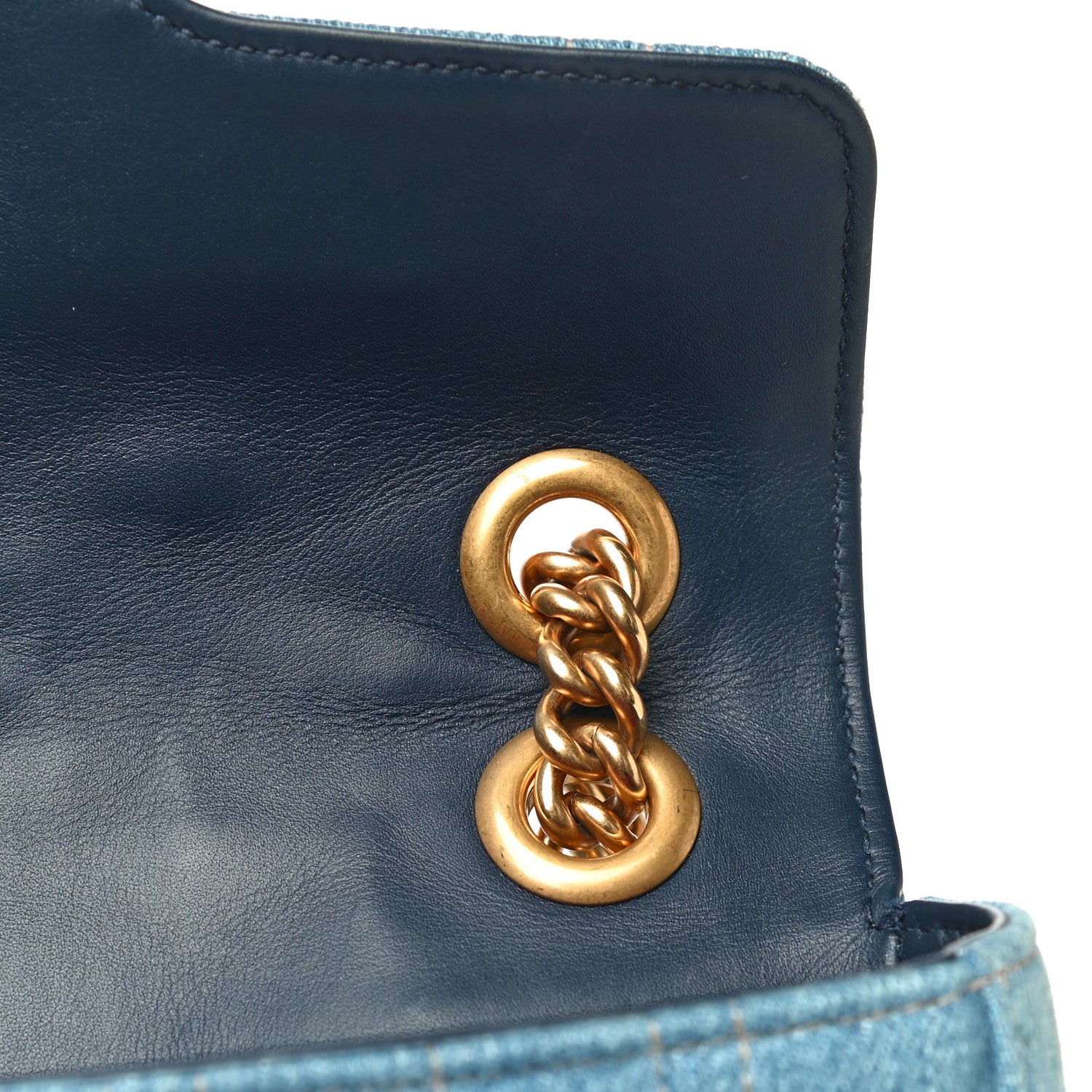 Gucci Denim Matelasse Pearl Studded Mini GG Marmont Shoulder Bag Blue 13 of 15