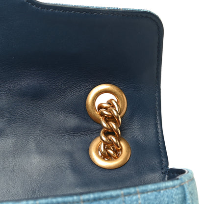 Gucci Denim Matelasse Pearl Studded Mini GG Marmont Shoulder Bag Blue 13 of 15