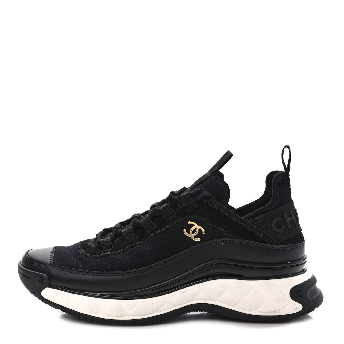Velvet Calfskin Mixed Fibers CC Sneakers 38 Black