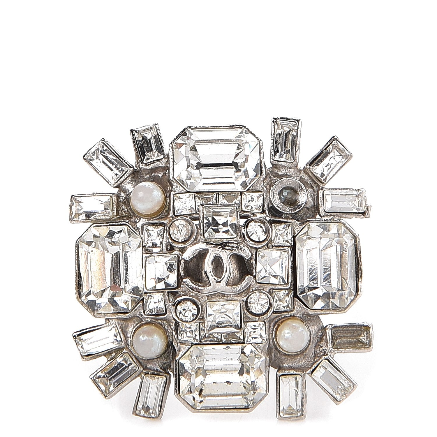 Chanel Baguette Crystal CC Ring 5.75 Silver 1 of 5