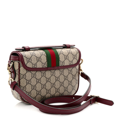 Gucci GG Supreme Monogram Textured Dollar Calfskin Small Ophidia Top Handle Shoulder Bag Beige Bordeaux 3 of 11