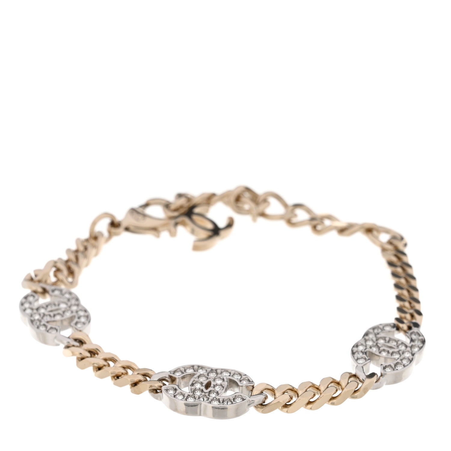 Chanel Crystal CC Chain Bracelet Gold Silver 1 of 4