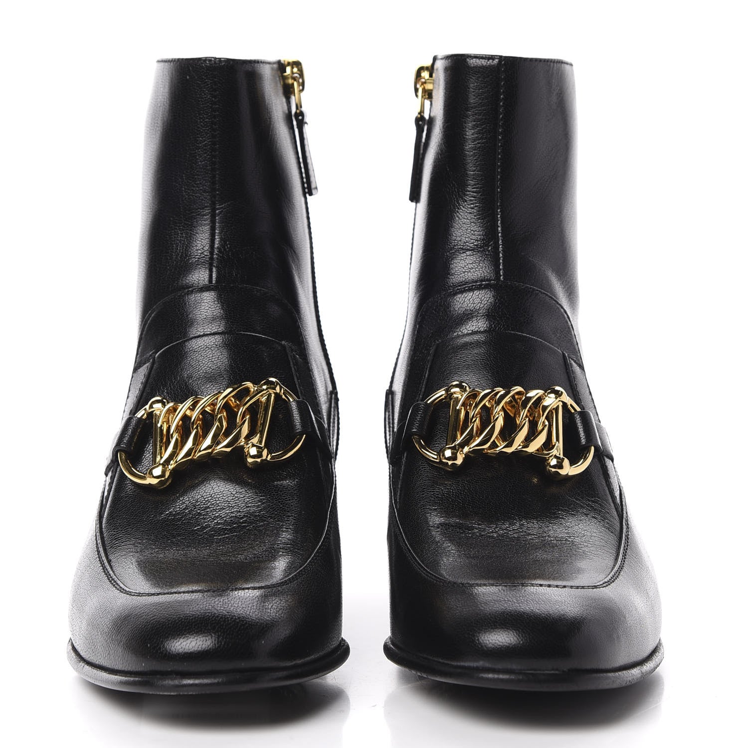 Gucci Goatskin Kitten Chain Horsebit Ankle Boots 38 Black 2 of 12