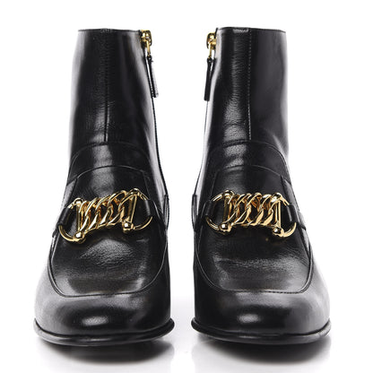 Gucci Goatskin Kitten Chain Horsebit Ankle Boots 38 Black 2 of 12