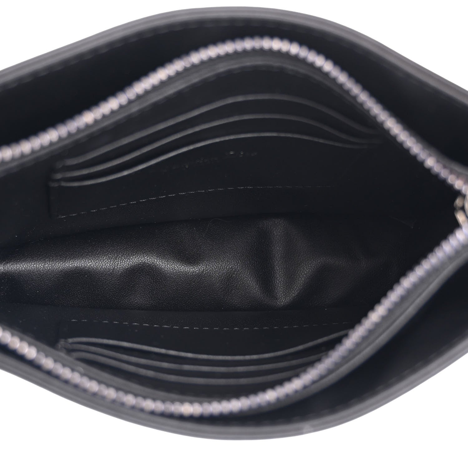 Christian Dior Calfskin Macrocannage Diamond Caro Zipped Pouch With Chain Black 6 of 13