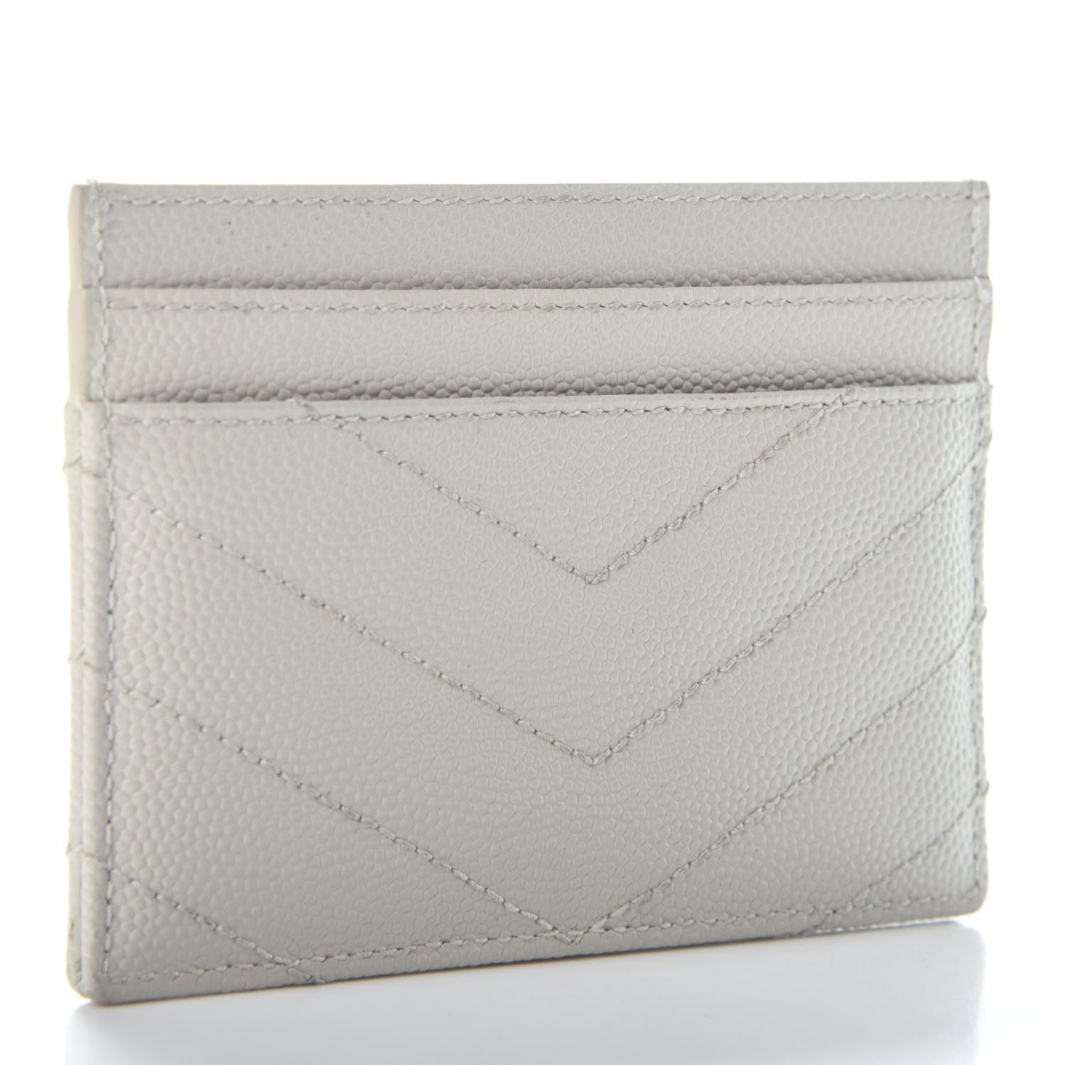 Saint Laurent Grain De Poudre Matelasse Chevron Monogram Credit Card Case Blanc Vintage 3 of 7