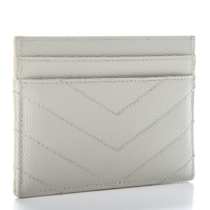Saint Laurent Grain De Poudre Matelasse Chevron Monogram Credit Card Case Blanc Vintage 3 of 7