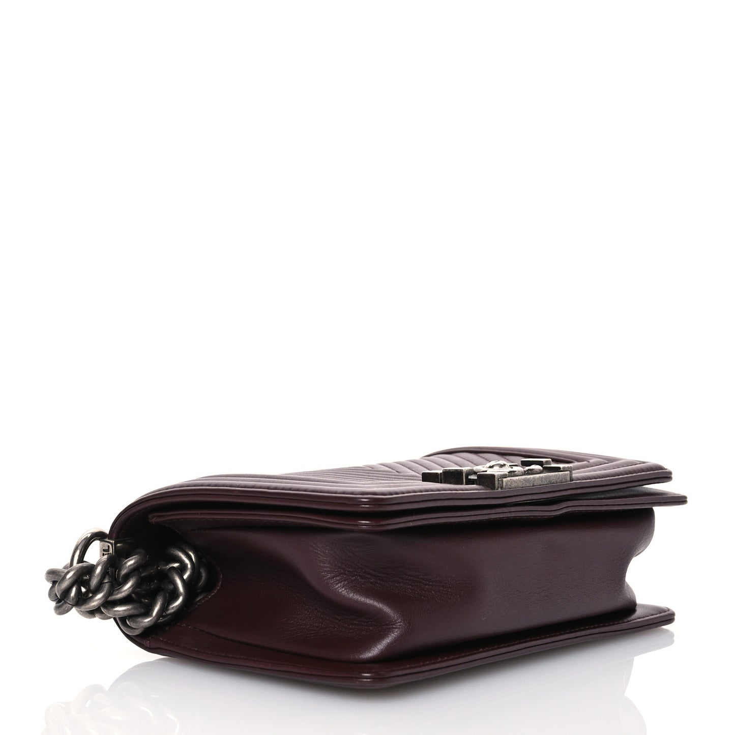 Calfskin Chevron Quilted Small Boy Flap Burgundy