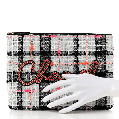 Chanel Tweed Lambskin Chain 20s Signe Medium Cosmetic Case White Black Multicolor 2 of 7