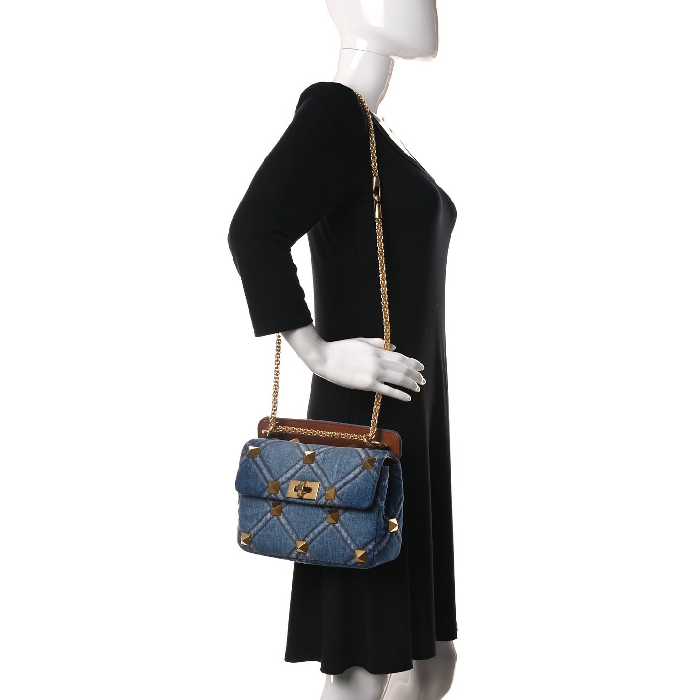 Denim Medium Roman Stud Shoulder Bag Light Denim Selleria