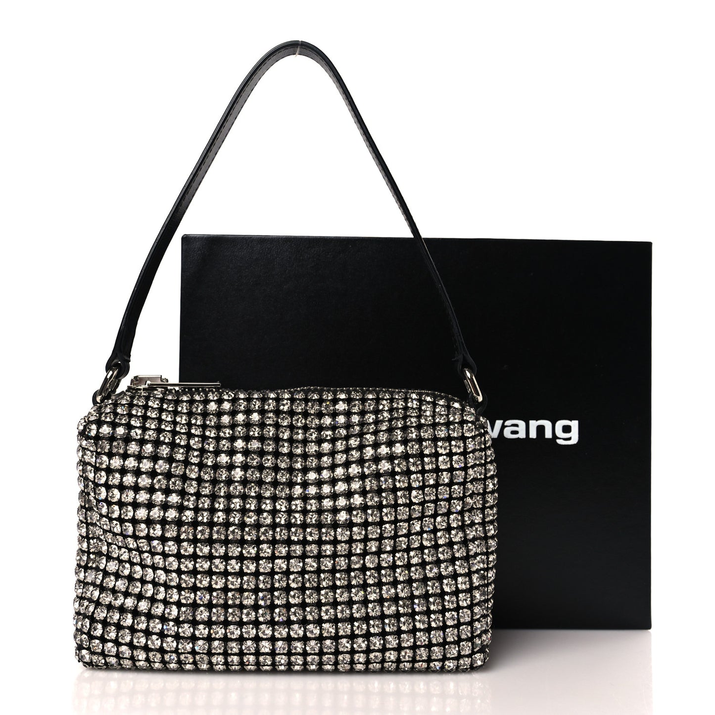 Mesh Crystal Rhinestone Mini Heiress Pouch Black Silver