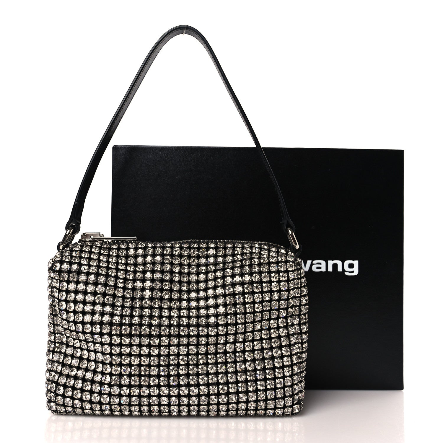Alexander Wang Mesh Crystal Rhinestone Mini Heiress Pouch Black Silver 9 of 9