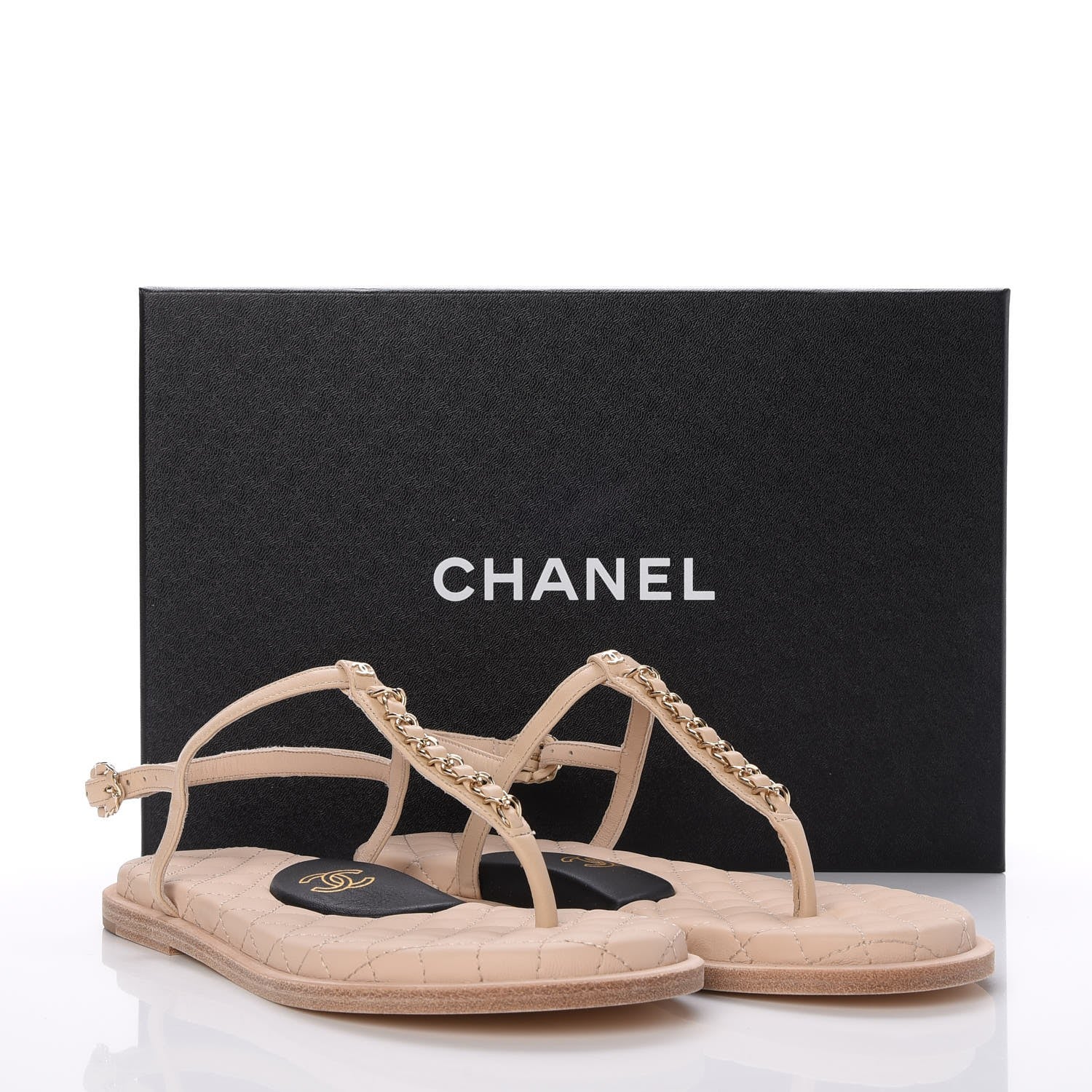Chanel Lambskin CC Chain Thong Sandals 36 Beige 10 of 10
