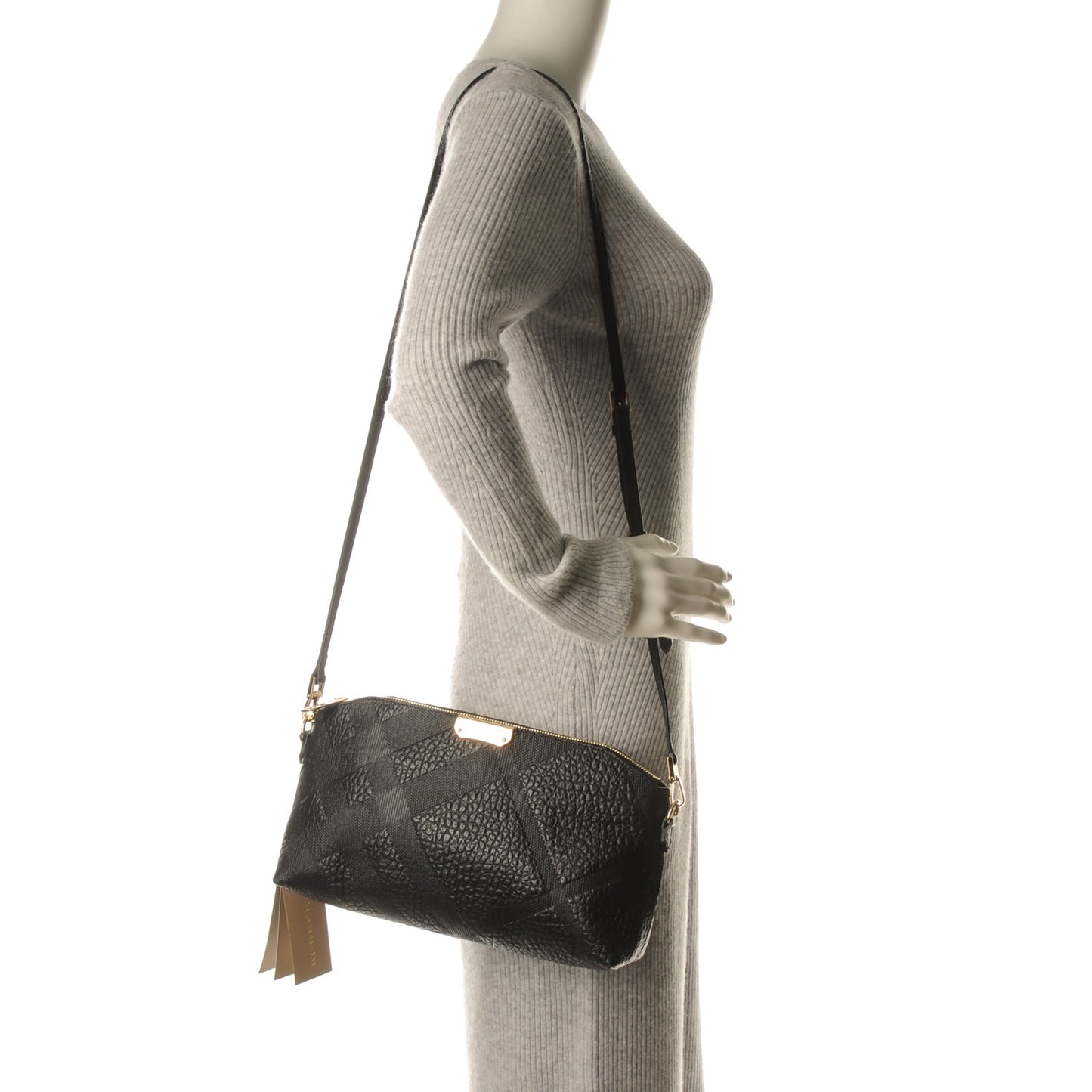 Signature Grain Calfskin Check Embossed Small Chichester Crossbody Clutch Bag Black