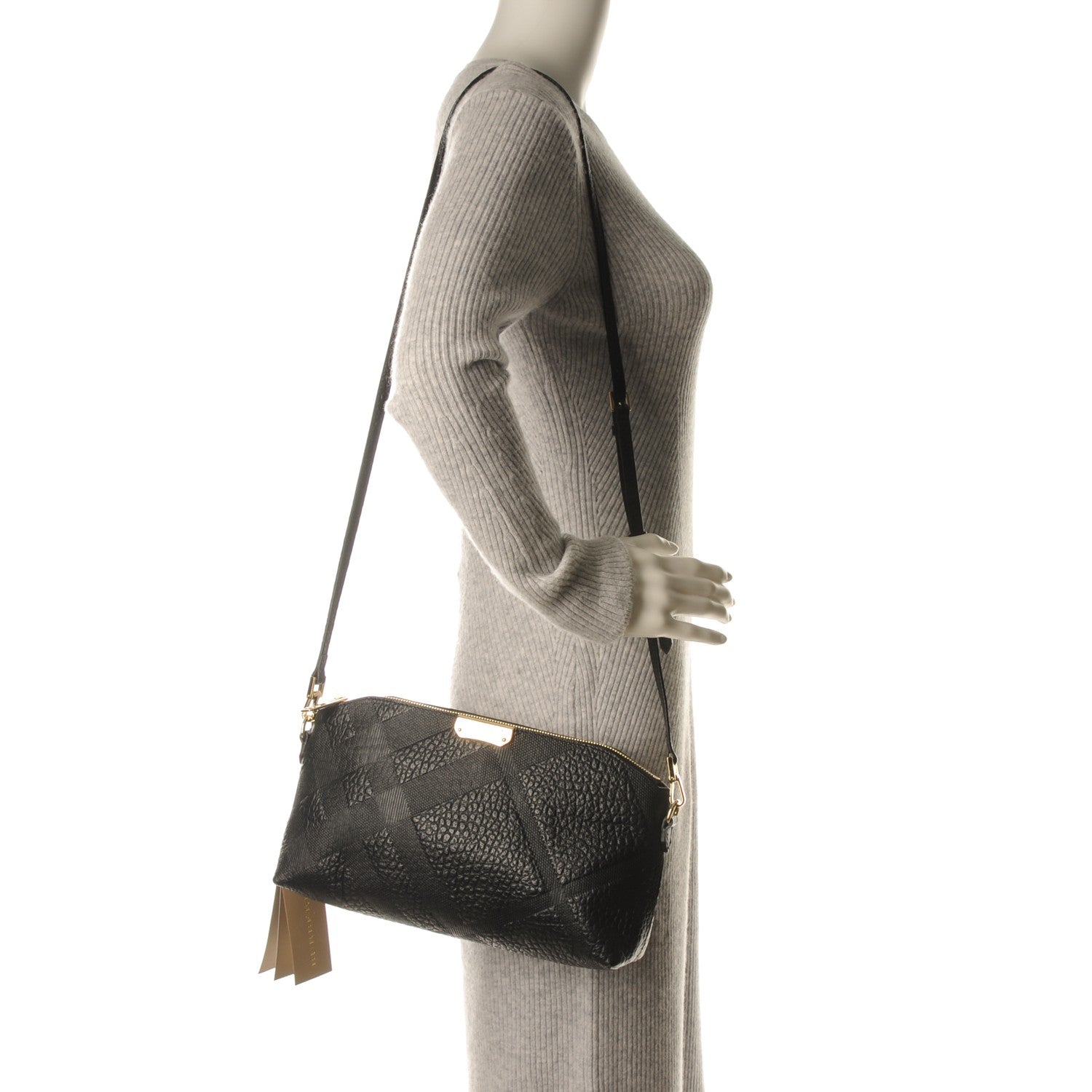 Burberry Signature Grain Calfskin Check Embossed Small Chichester Crossbody Clutch Bag Black 2 of 7