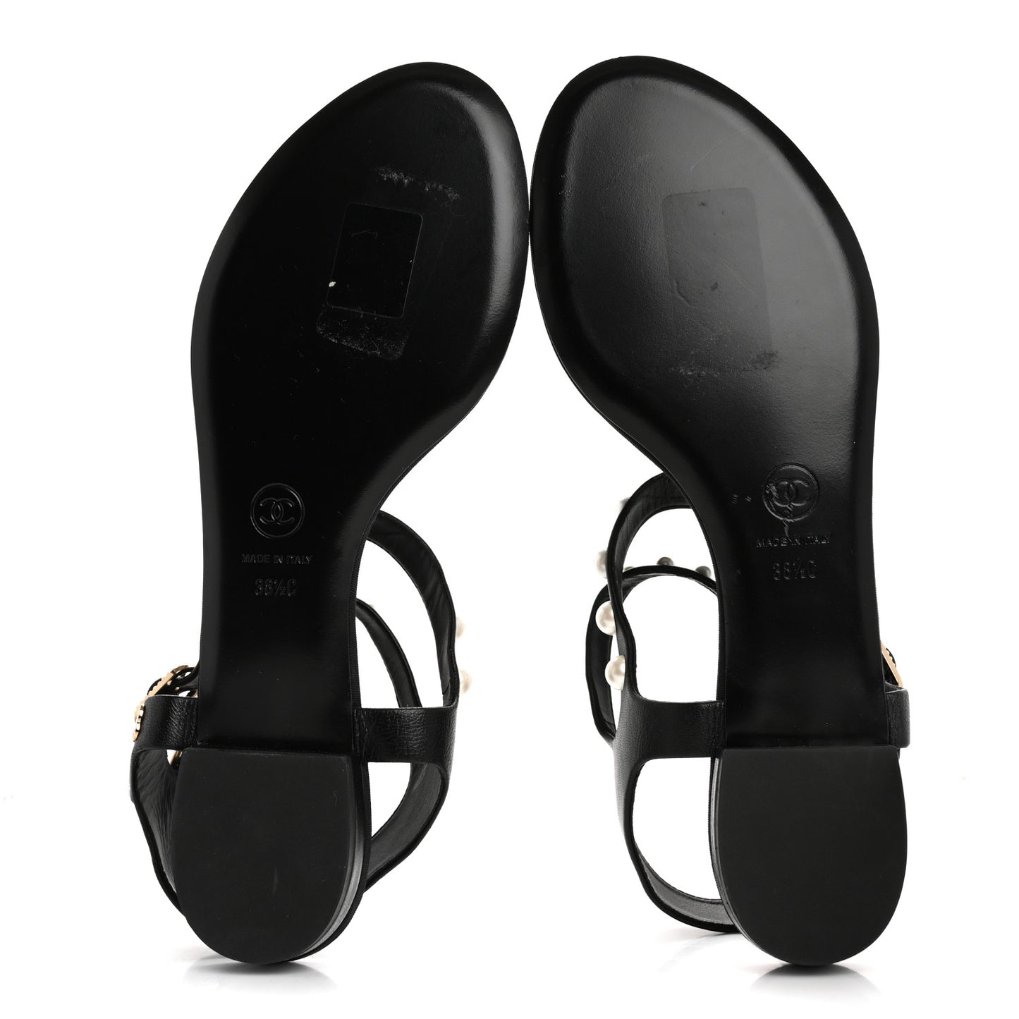 Lambskin Pearl Thong Sandals 38.5 Black
