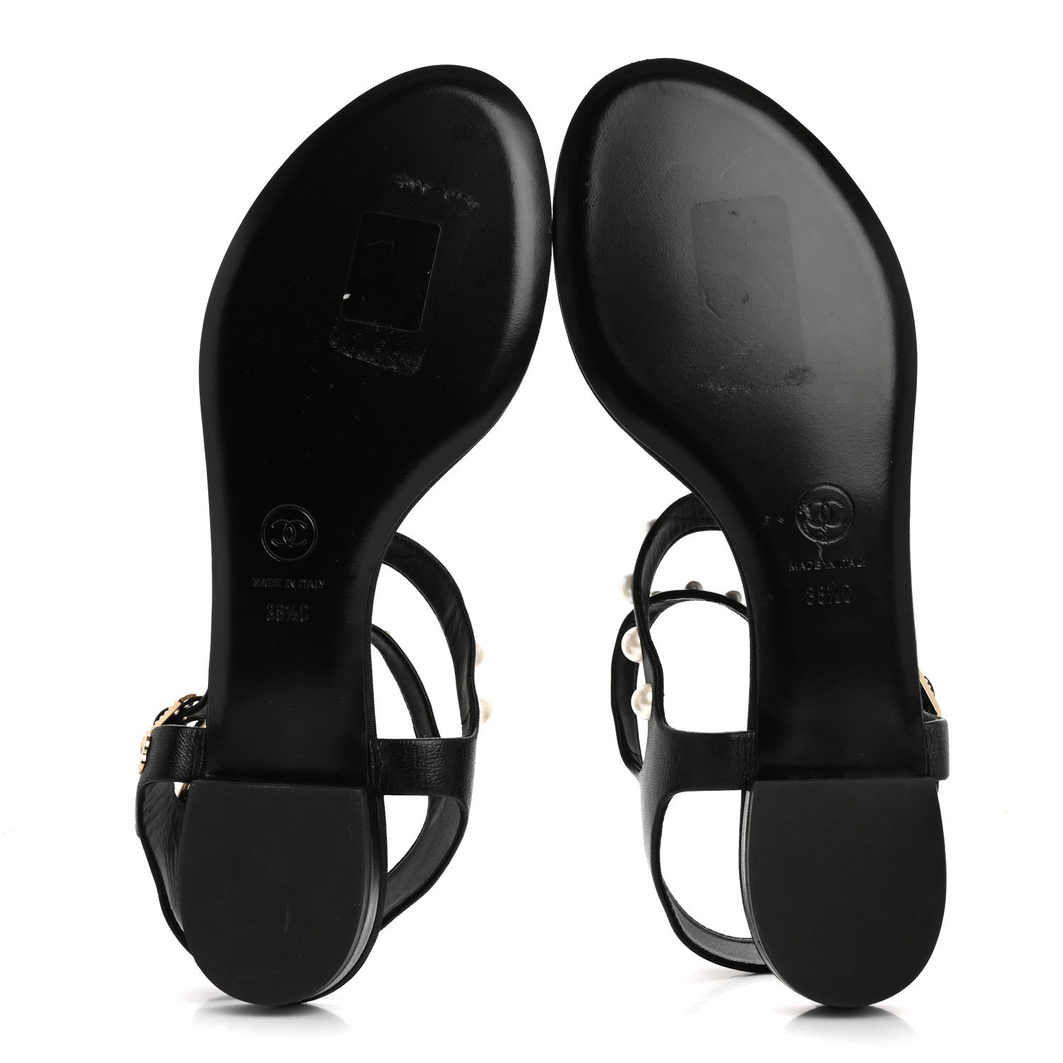 Chanel Lambskin Pearl Thong Sandals 38.5 Black 6 of 8