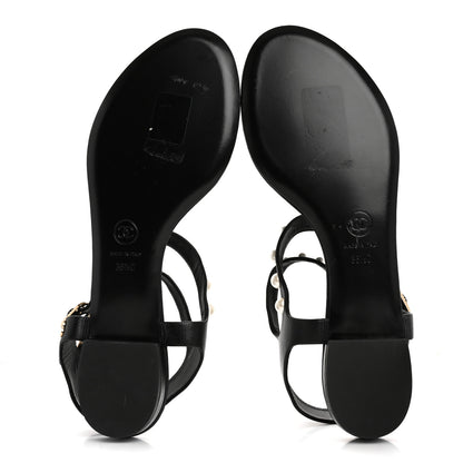 Chanel Lambskin Pearl Thong Sandals 38.5 Black 6 of 8